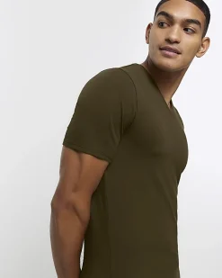 River Island muscle fit V neck t-shirt Khaki New