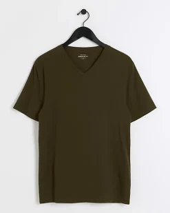 River Island muscle fit V neck t-shirt Khaki New