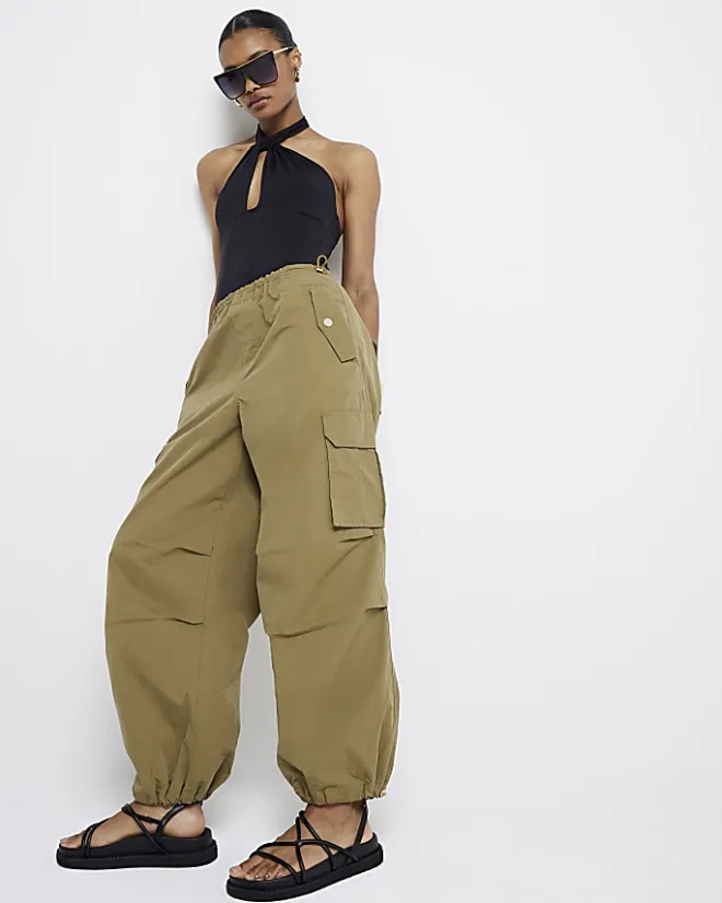 River Island parachute cargo trousers Khaki Fashion