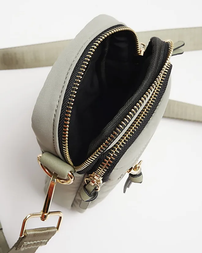 River Island quilted phone cross body bag Khaki Sale