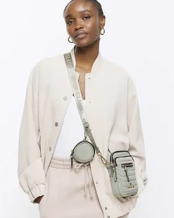 River Island quilted phone cross body bag Khaki Sale