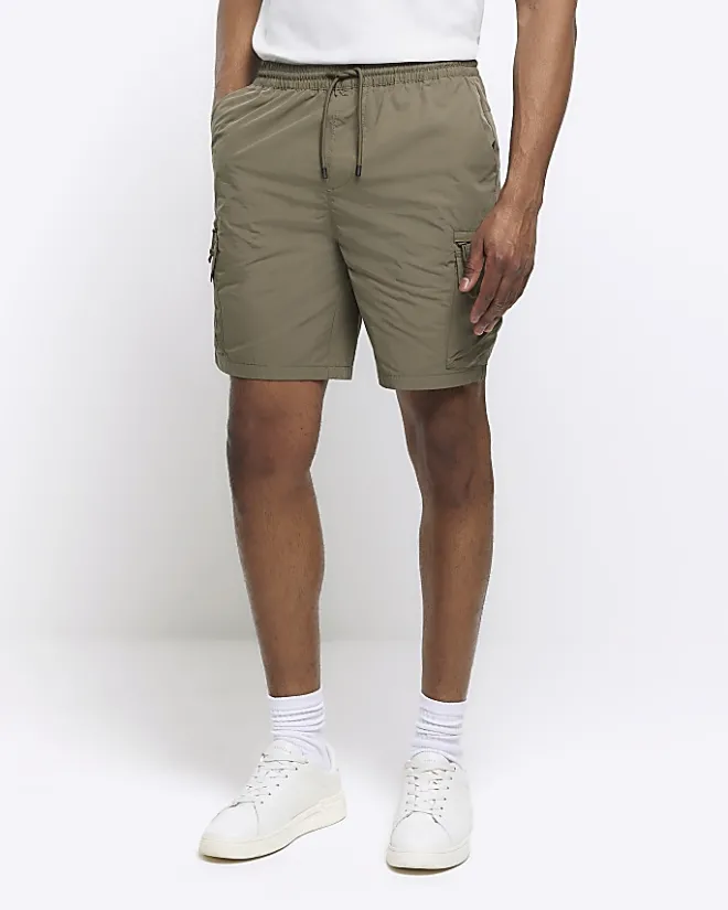 River Island regular fit cargo shorts Khaki Online