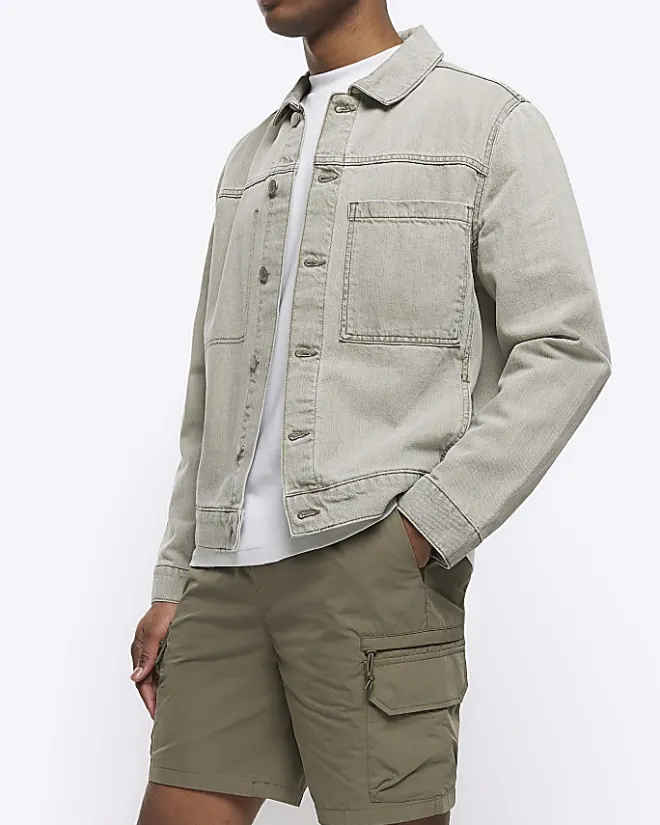 River Island regular fit cargo shorts Khaki Online