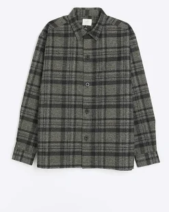 River Island Regular Fit Check Shirt Khaki Clearance
