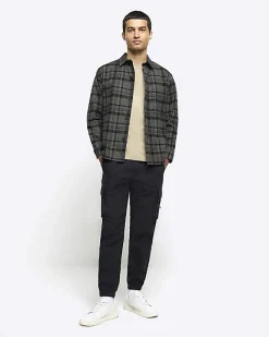 River Island Regular Fit Check Shirt Khaki Clearance