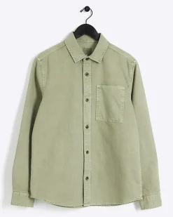 River Island regular fit chest pocket shirt Khaki Best