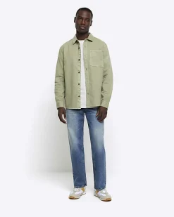 River Island regular fit chest pocket shirt Khaki Best