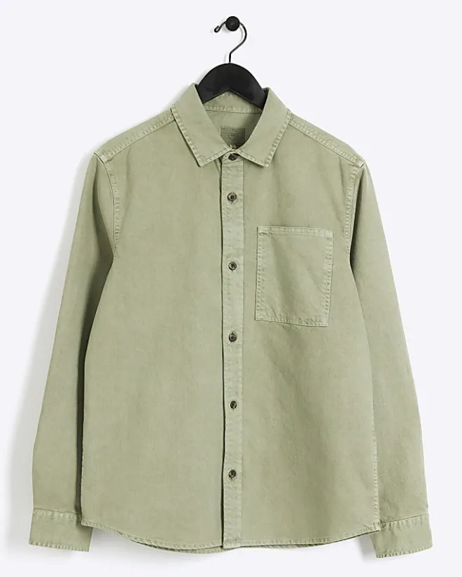 River Island regular fit chest pocket shirt Khaki Best