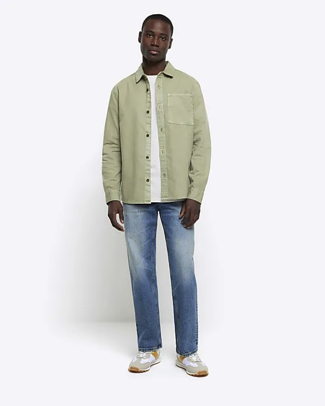 River Island regular fit chest pocket shirt Khaki Best