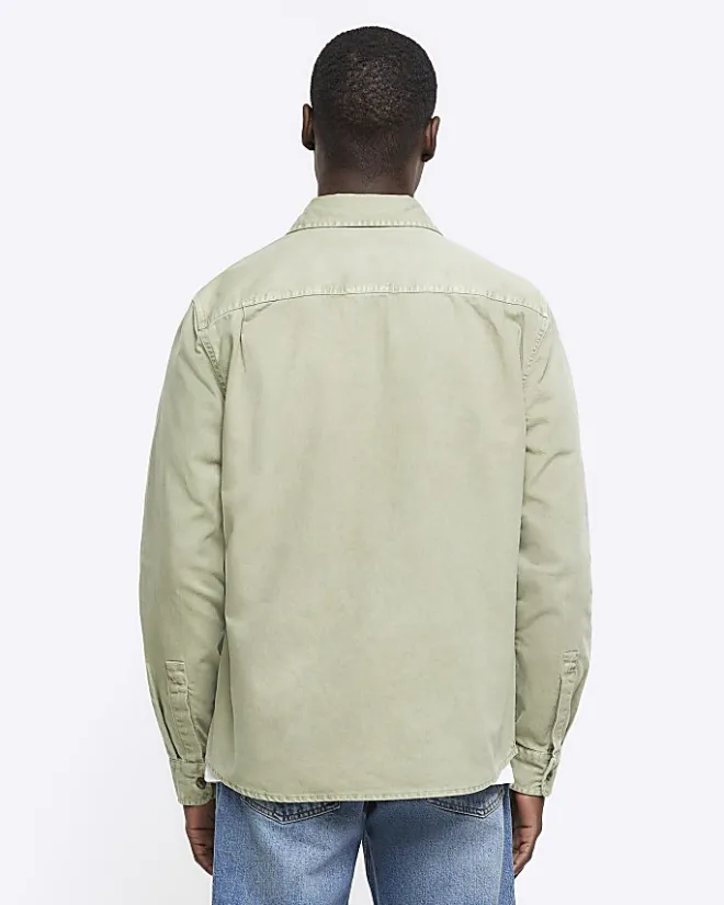 River Island regular fit chest pocket shirt Khaki Best