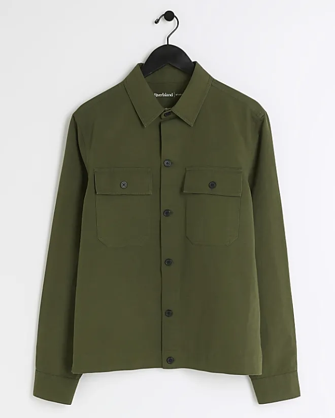 River Island regular fit linen blend smart overshirt Khaki Best