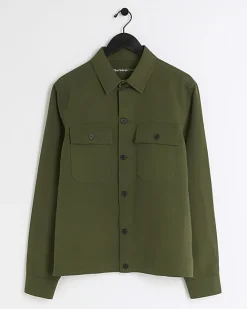 River Island regular fit linen blend smart overshirt Khaki Best
