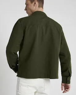 River Island regular fit linen blend smart overshirt Khaki Best