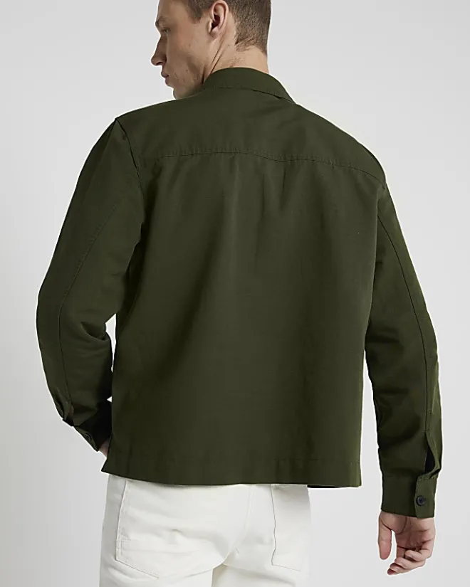 River Island regular fit linen blend smart overshirt Khaki Best