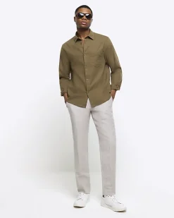 River Island regular fit linen blend shirt Khaki New