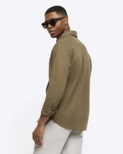 River Island regular fit linen blend shirt Khaki New