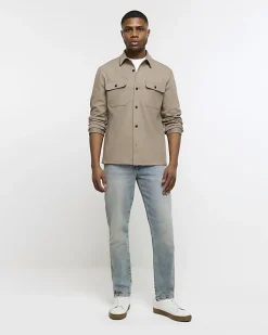 River Island regular fit pocket jersey overshirt Khaki Online