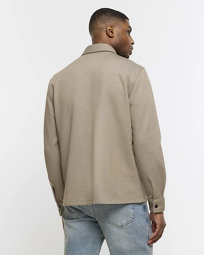 River Island regular fit pocket jersey overshirt Khaki Online