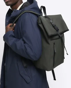 River Island rubberised roll top backpack Khaki Best