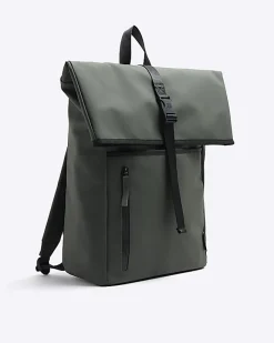 River Island rubberised roll top backpack Khaki Best