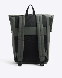 River Island rubberised roll top backpack Khaki Best