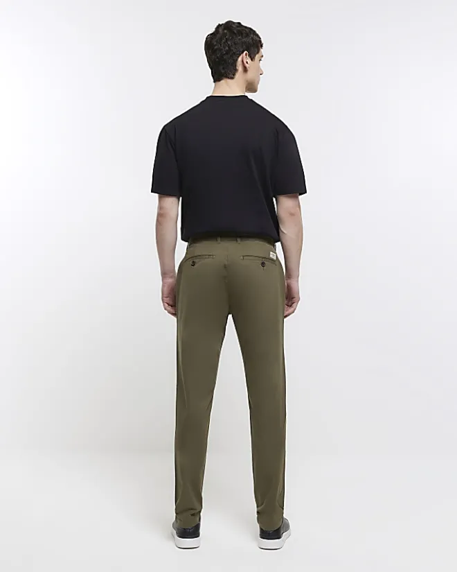 River Island slim fit casual chino trousers Khaki Fashion