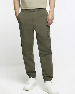 River Island slim fit cuffed cargo trousers Khaki Outlet