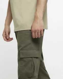 River Island slim fit cuffed cargo trousers Khaki Outlet