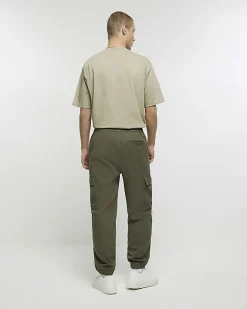 River Island slim fit cuffed cargo trousers Khaki Outlet
