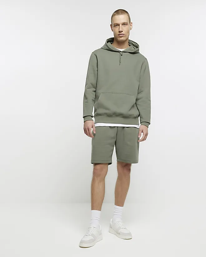 River Island slim fit plain hoodie Khaki Sale