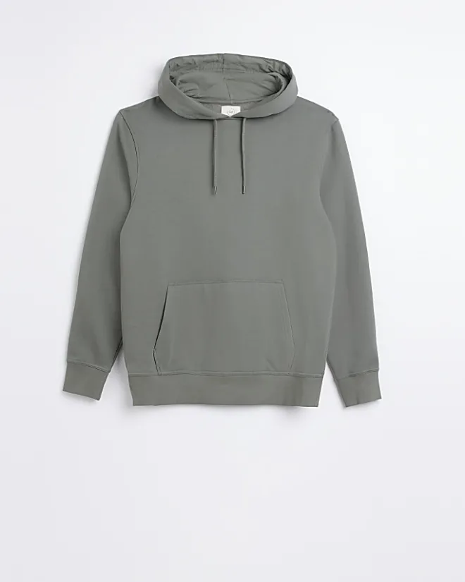 River Island slim fit plain hoodie Khaki Sale