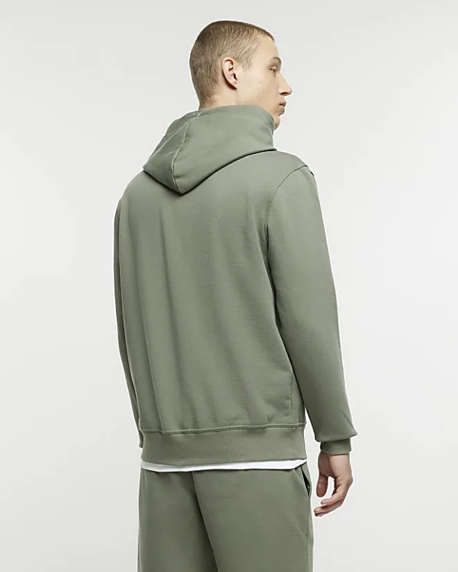 River Island slim fit plain hoodie Khaki Sale