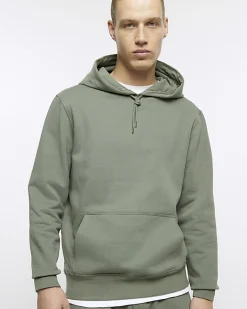 River Island slim fit plain hoodie Khaki Sale