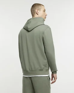River Island slim fit plain hoodie Khaki Sale