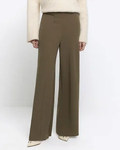 River Island stitched wide leg trousers Khaki New