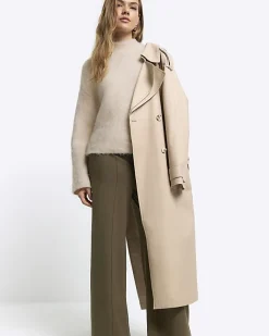 River Island stitched wide leg trousers Khaki New