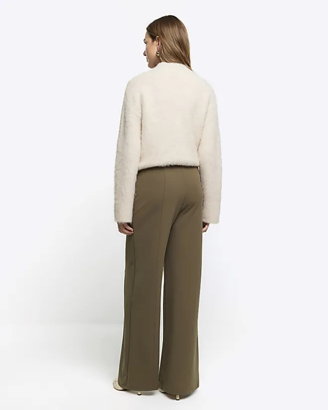 River Island stitched wide leg trousers Khaki New