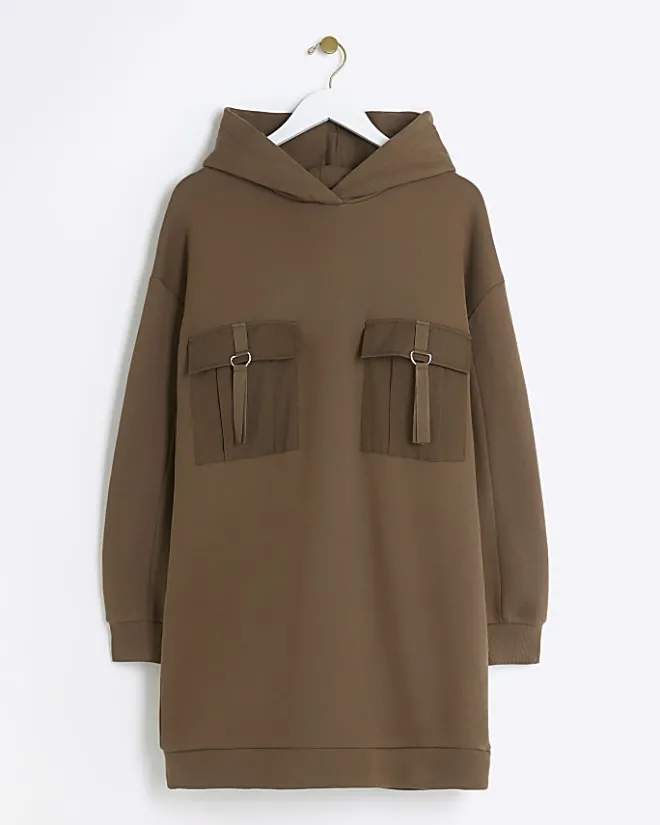 River Island utility hooded sweatshirt mini dress Khaki Hot