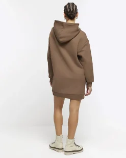 River Island utility hooded sweatshirt mini dress Khaki Hot