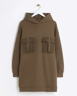 River Island utility hooded sweatshirt mini dress Khaki Hot