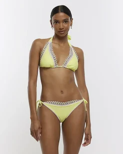 River Island Lime stitch detail triangle bikini top Green Hot