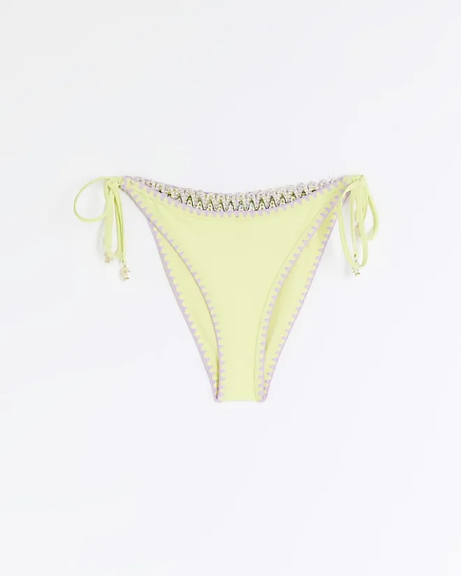 River Island Lime tie side stitch bikini bottoms Green Discount