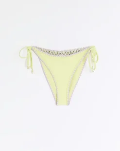 River Island Lime tie side stitch bikini bottoms Green Discount
