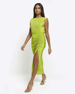 River Island Lime plisse ruched cowl dress Green Hot