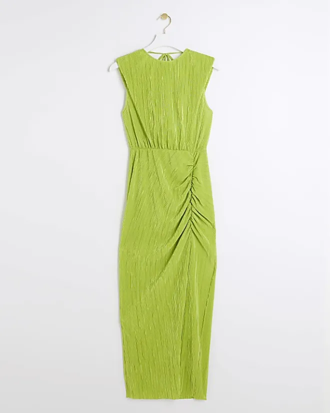 River Island Lime plisse ruched cowl dress Green Hot