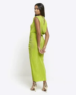 River Island Lime plisse ruched cowl dress Green Hot