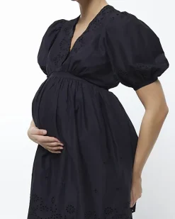 River Island Maternity broderie skater mini dress Black New