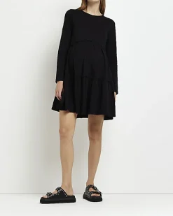 River Island Maternity long sleeve frill mini dress Black Fashion