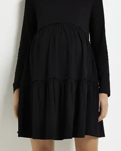 River Island Maternity long sleeve frill mini dress Black Fashion