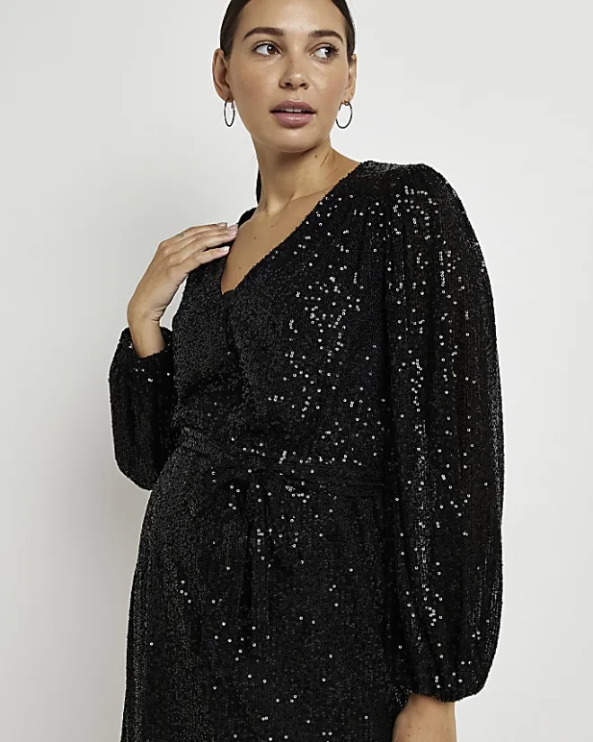 River Island Maternity sequin mini dress Black Clearance